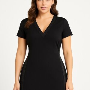 DKNY Black Textured V-Neck Dress